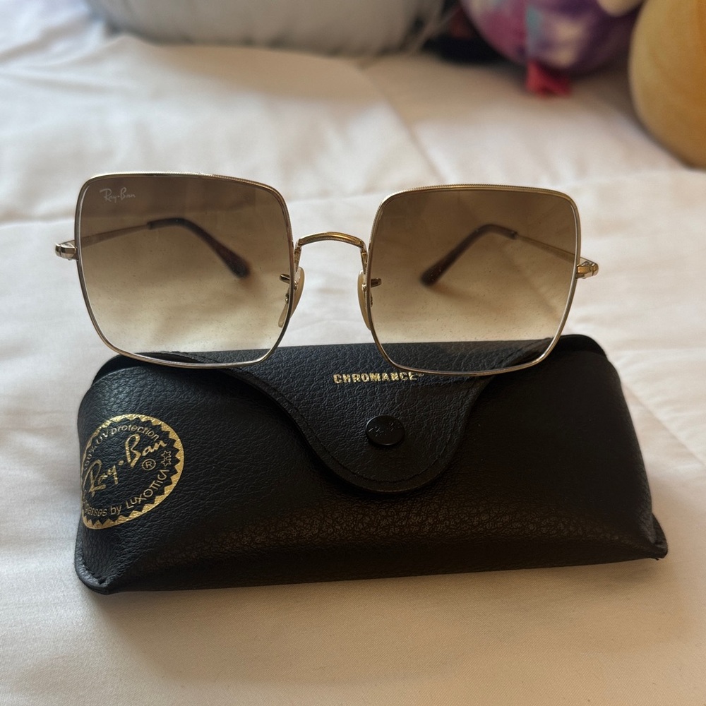 Ray-Ban Gold and Brown Square Sunglasses